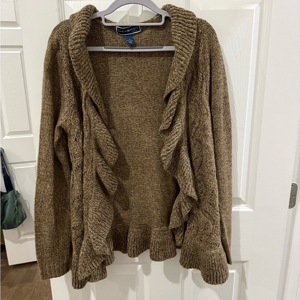 Karen Scott Tan Ruffled Cardigan - Picture 1 of 4